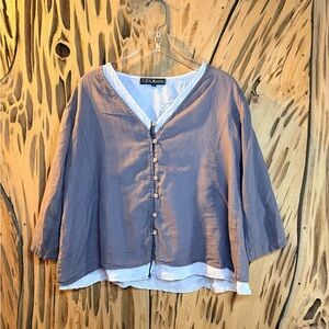 JP & Mattie 100% Cotton Layered V Neck Top Taupe & Cream. M #Lagenlook #Prairie